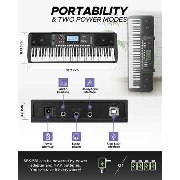 Starfavor 61 Key Electronic Keyboard Piano with LCD Display, Portable Electric Music Piano for Beginners Professions, include Z-style Stand, Bench, Microphone, Headphone, Keynote Stickers (SEK-561)