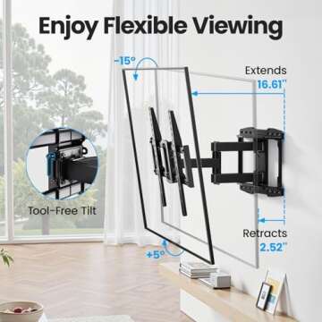 USX STAR UL Listed Full Motion TV Wall Mount Bracket for Most 37-86 inch TVs, Swivel Tilt Extension Level TV Mount, Max VESA 600x400mm, Holds up to 132lbs & 16" Wood Studs with Hole Drilling Template