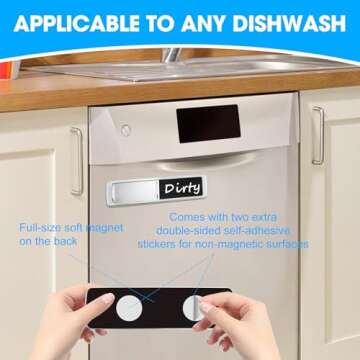 Dishwasher Magnet Clean Dirty Sign, Slide Strong Clean and Dirty Magnet for Dishwasher, Non-Scratch, Easy to Read, Universal Optional Adhesive Dishwasher Magnet Indicator