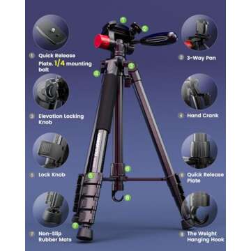 CAMBOFOTO 74" Heavy Duty Aluminum Tripod Stand