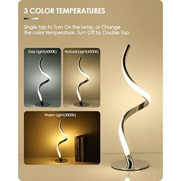 Yarra-Decor Modern Spiral Bedside Lamp - 3 Colors Touch Control LED Table Lamp, Stepless Dimmable Nightstand Lamps for Bedroom Living Room & Office(3000K 4000K 5000K) (Silver 2 Pack)