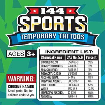 ArtCreativity Sports Temporary Tattoos for Kids -Pack of 144 Individual Kids Tattoos Non-Toxic 2 Inch Sports Party Favors, Sports Birthday Party Decorations, Soccer Party Favors, Football Party Favors