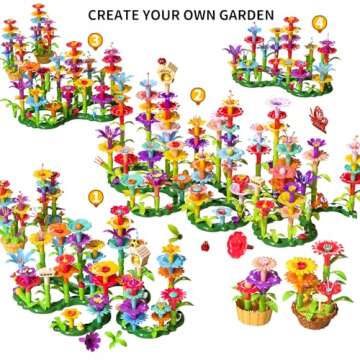 TEMI 138 PCS Flower Garden Building Toys for Girls Toys, Educational STEM Toy and Preschool Garden Play Set for Toddlers 3 4 5 6 7 8 Year Old Kids Boys Girls, Flower Stacking Toys for Kids Age 3-6