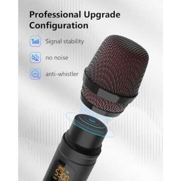 ROUWU Wireless Microphones, UHF Metal Dual Handheld Cordless Dynamic Karaoke Microphone Wireless, 1/4 "Output for Rechargeable Wireless Microphone, Wedding, Party,DJ, Church, Speech,Class Use, 240ft