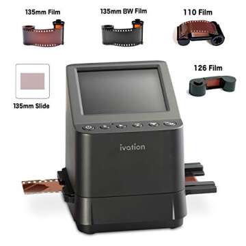 Ivation High Resolution 23MP Film Scanner Converts 135, 110, 126, Black and White, Films Slides and Negatives into Digital Photos, Vibrant 3.5" 3.5" Color LCD Display, Easy Quick Load Film Inserts