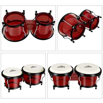 EastRock Bongo Drums 6” and 7” Set for Kids Adults Beginners Professionals Transparent Cavity and Metal Bongos Drum Percussion Instruments with Tuning Wrench (Red 6”+7” Bongos)