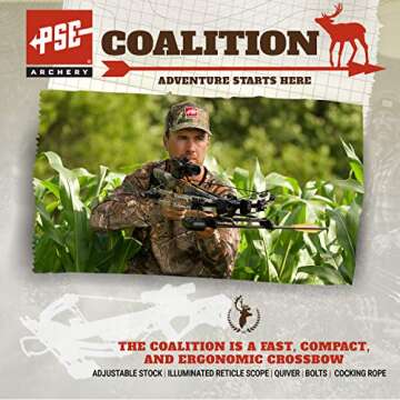 PSE ARCHERY Coalition Crossbow Package- Adjustable Stock- Dual String Stop- Up to 380 fps- 5 Bolt Quiver- Let Off 70% & More