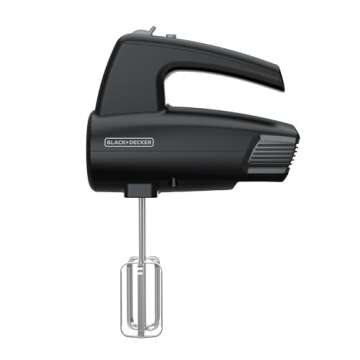 BLACK+DECKER 5-Speed Hand Mixer, 250-Watt for mixing batters, doughs, spreads & more, Turbo Boost & Prevent Splatter Function, Black