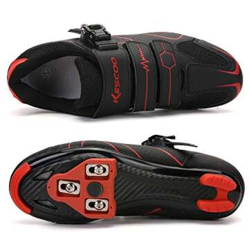 Unisex Cycling Shoes Compatible with pelaton Indoor Road Bike Shoes Riding Shoes for Men and Women Delta Cleats Clip Outdoor Pedal, (Black-red, M10.5)