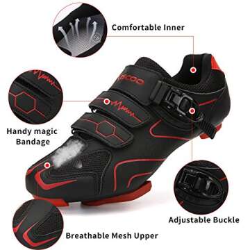 Unisex Cycling Shoes Compatible with pelaton Indoor Road Bike Shoes Riding Shoes for Men and Women Delta Cleats Clip Outdoor Pedal, (Black-red, M10.5)