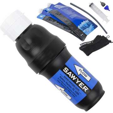 Sawyer Products SP129 Squeeze Water Filtration System w/ Two 32-Oz Squeeze Pouches, Straw, and Hydration Pack Adapter