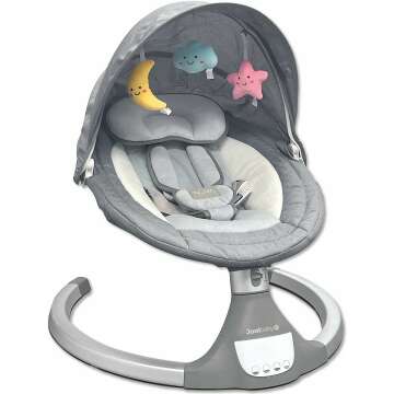 Nova Baby Swing for Infants - Motorized Bluetooth Swing, Music Speaker with 10 Preset Lullabies, Remote Control, Gray - Jool Baby