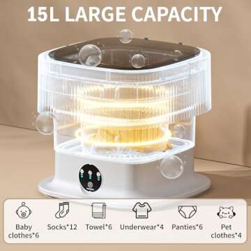 Portable Washing Machine Mini Washer 15L Small Washing Machine 60W Dryer Folding Lavadora Portatil Foldable Compact Manual Laundry Clothes Apartment Travel Underwear Camping