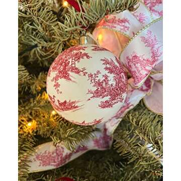 Toile de jouy Christmas Balls,5 Units/Pack,one of its Kind,high-end,Haute Couture Decor, Vintage Versailles Luxury,Capture in Details,in Scenes, Bucolic Old French Country Life Style