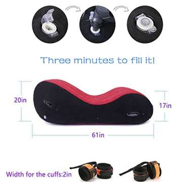 RNPFOR Inflatable Sex Sofa for Adult Couples Deeper Position Support Sex Chair with Cuff Kits for BDSM and Bondage Play Lounge Chair with Air Pump, S-Shape Adults Toys Couples Pleasure Pillow