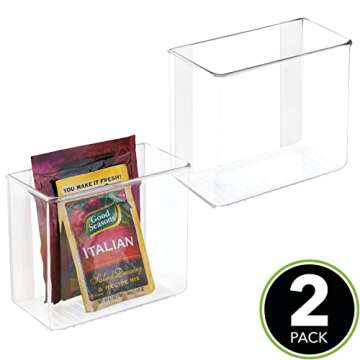 mDesign Plastic Adhesive Mount Storage Organizer Container for Kitchen or Pantry Wall Organization - Space Saving Holder for Sandwich Bags, Foil - 6" Wide - Poppon Collection - 2 Pack - Clear