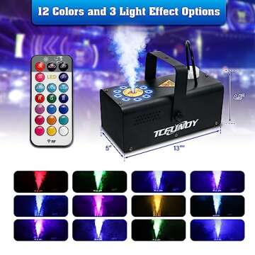 TCFUNDY 500W Fog Machine with 9 LED Lights, Vertical Smoke Machine 12 Color Lights Effect, Portable Fog Maker with Remote Control for Halloween Wedding