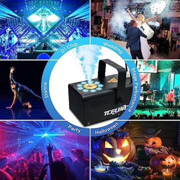 TCFUNDY 500W Fog Machine with 9 LED Lights, Vertical Smoke Machine 12 Color Lights Effect, Portable Fog Maker with Remote Control for Halloween Wedding