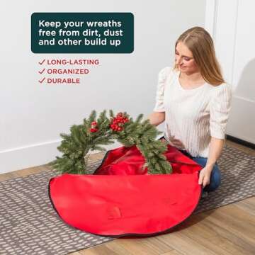 HOLDN’ STORAGE Premium Wreath Storage Bag - Durable 600D Material - Waterproof - Heavy-Duty Christmas Storage Container for Xmas Wreath with Dual Zipper Closure, Tear-Proof, 30" W x 7.5" D - Red