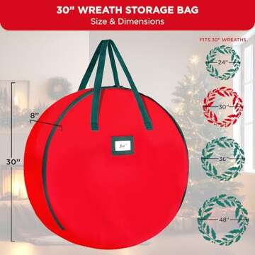 HOLDN’ STORAGE Premium Wreath Storage Bag - Durable 600D Material - Waterproof - Heavy-Duty Christmas Storage Container for Xmas Wreath with Dual Zipper Closure, Tear-Proof, 30" W x 7.5" D - Red