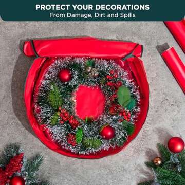 HOLDN’ STORAGE Premium Wreath Storage Bag - Durable 600D Material - Waterproof - Heavy-Duty Christmas Storage Container for Xmas Wreath with Dual Zipper Closure, Tear-Proof, 30" W x 7.5" D - Red