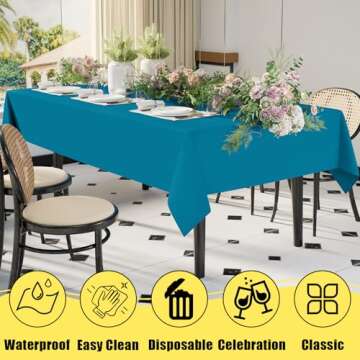 Smiry Disposable Table Cloth - 6 Pack, 54 x 108 Inch Table Cloths for Parties, Decorative Tablecloths for Rectangle Tables, Waterproof Plastic Table Cover, Leakproof & Sturdy, Aqua