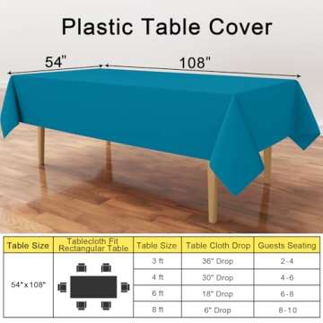 Smiry Disposable Table Cloth - 6 Pack, 54 x 108 Inch Table Cloths for Parties, Decorative Tablecloths for Rectangle Tables, Waterproof Plastic Table Cover, Leakproof & Sturdy, Aqua