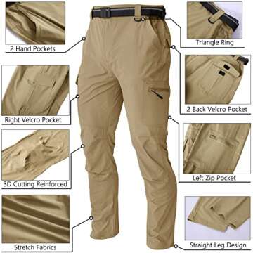 WENRONSTA Men's Hiking Work Cargo Pants Quick-Dry Lightweight Waterproof 6 Pockets Outdoor Mountain Fishing Camping Pants Khaki L