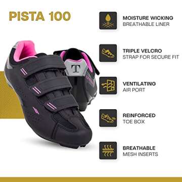 Tommaso Pista 100 Women's Cycling Shoes Dual Cleat Compatibility - Spin Shoes, Indoor Cycling Bike, Road Bike Shoes, Sport Bike- No Cleats - Compatible with SPD, SPD-SL & Look Delta Cleats - Pink 39