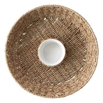 Creative Co-Op Hand-Woven Seagrass Basket with 6 oz. Ceramic Chip & Dip Bowl, Natural