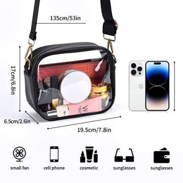 Armiwiin Clear Crossbody Bag, Stadium Approved Leather Clear Purse Bag with Adjustable Strap for Sports Concert Event