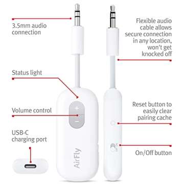 Twelve South AirFly SE Audio Streaming for TV/Airplane to Wireless Headphones – Wireless Adapter for AirPods, Airplane, Car, Gym, Home, Use with Any 3.5 mm Audio Jack