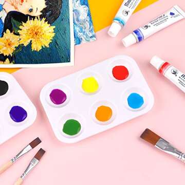 Tamaki 8 PCS White Plastic Paint Tray Palettes, Watercolor Palette Painting Tray for Painting Party, DIY Craft and Art Painting