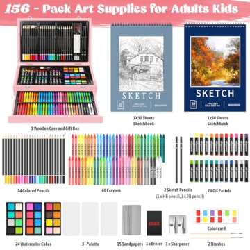 Valentines Day Gifts for Girls, Art Supplies,156-Pack Deluxe Art Set Drawing Kit with 2 Sketch Book, Arts and Crafts, Art Supplies for Girls Ages 6-8 9-12 13 14 Year Old Girl, Cool Birthday Gifts