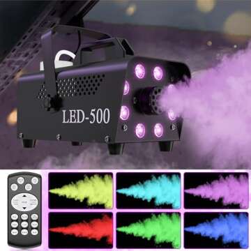 Fog Machine Halloween Smoke Machine for Parties with LED Lights, DJ Fog Machine Indoor for Stage Wedding Club, Smoke Machine Fog Outdoor with Stage Effects 500W