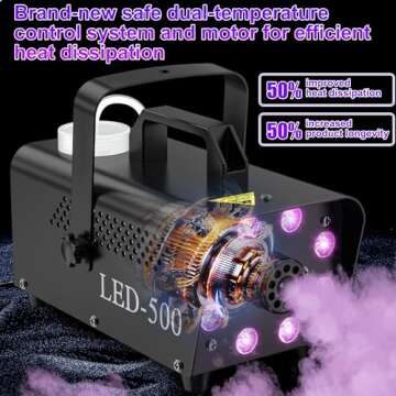 Fog Machine Halloween Smoke Machine for Parties with LED Lights, DJ Fog Machine Indoor for Stage Wedding Club, Smoke Machine Fog Outdoor with Stage Effects 500W