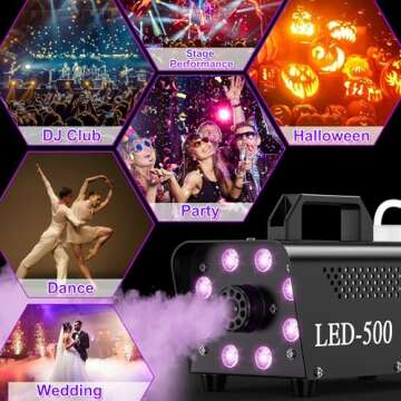 Fog Machine Halloween Smoke Machine for Parties with LED Lights, DJ Fog Machine Indoor for Stage Wedding Club, Smoke Machine Fog Outdoor with Stage Effects 500W