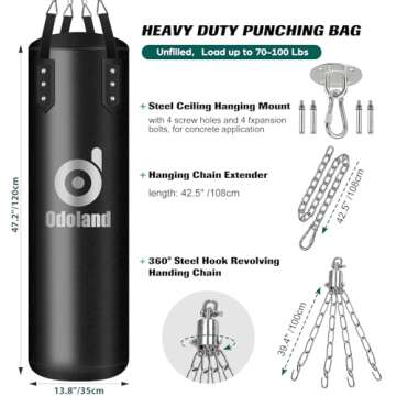 Odoland 8-in-1 Punching Bag for Adult Men Women, 4FT Heavy Boxing Bag Set with 12OZ Boxing Gloves, Kickboxing Bag Kit for MMA Muay Thai Karate Taekwondo (Unfilled)