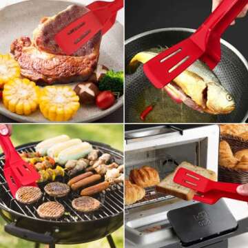 Silicone Kitchen Tongs 11 Inch Premium Stainless Steel Barbecue Clamp Multipurpose BBQ Clamp Spatula for Gripper Bread Clip/Fried Steak Clamp/Flipping Fish/Beefsteak Turner Flipper