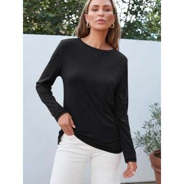 AUTOMET Ladies Loose Fit Basic Tee Fall Outfits 2024 Women Underscrub Long Sleeve Tops Fashion Crew Neck Shirts Fall Blouse Trendy 01black L