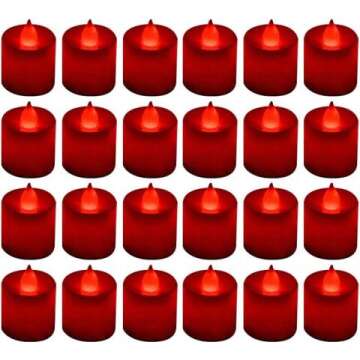 LANKER 24 Pack Flameless LED Tea Lights - Flickering Red Candles for Events