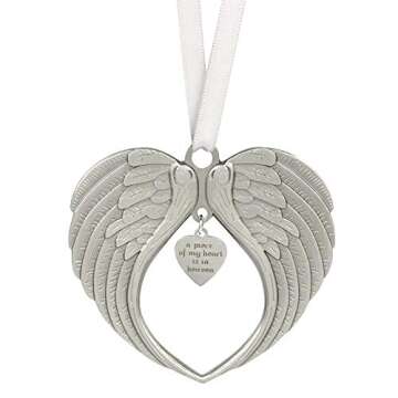 Christmas Ornament Angel Wings - A Piece Of My Heart Is In Heaven Memory Decorations Home Hanging Pendant for Christmas Tree for Loss of Loved One Memorial Gift 2.67 inch with Silk Ribbon (A-1PC)