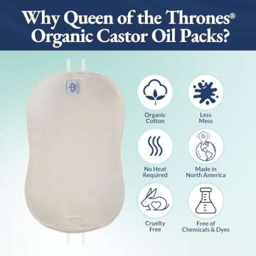 QUEEN OF THE THRONES Castor Oil Pack for Liver Kit - Heatless, Less-Mess, Reusable - Organic Cotton Flannel, Comfort Fit, Soft Straps & Naturopathic Doctor Designed (16.9 oz Castor Oil Included)