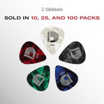 D'Addario Celluloid Guitar Picks - Guitar Accessories - Guitar Picks for Acoustic Guitar, Electric Guitar, Bass Guitar - Natural Feel, Warm Tone - Assorted, Medium 0.70mm, 10-pack