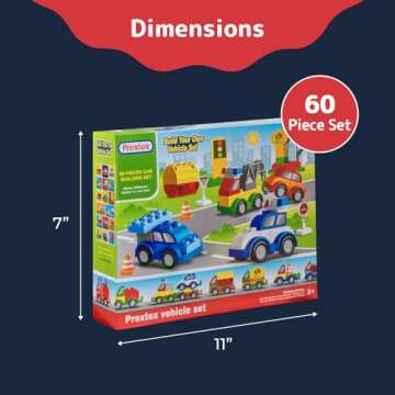 PREXTEX Building Toys for Toddlers - 60-Piece Building Blocks for Toddlers to Build Cars and Trucks - Easy-Grip, Child-Safe Design for 3 up - Creative STEM Learning and Fine Motor Skill Development