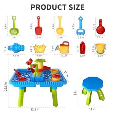 TEMI Sand Water Table Outdoor Toddler Activity Table Sand Sensory Table Summer Toys Beach Play Table 27 Pieces Accessories for Baby Kids Children