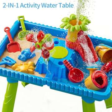 TEMI Sand Water Table Outdoor Toddler Activity Table Sand Sensory Table Summer Toys Beach Play Table 27 Pieces Accessories for Baby Kids Children