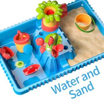 TEMI Sand Water Table Outdoor Toddler Activity Table Sand Sensory Table Summer Toys Beach Play Table 27 Pieces Accessories for Baby Kids Children