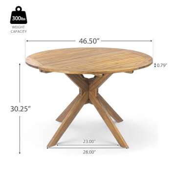 Christopher Knight Home Stamford Outdoor Acacia Wood Round Dining Table, Teak Finish