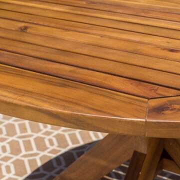 Christopher Knight Home Stamford Outdoor Acacia Wood Round Dining Table, Teak Finish